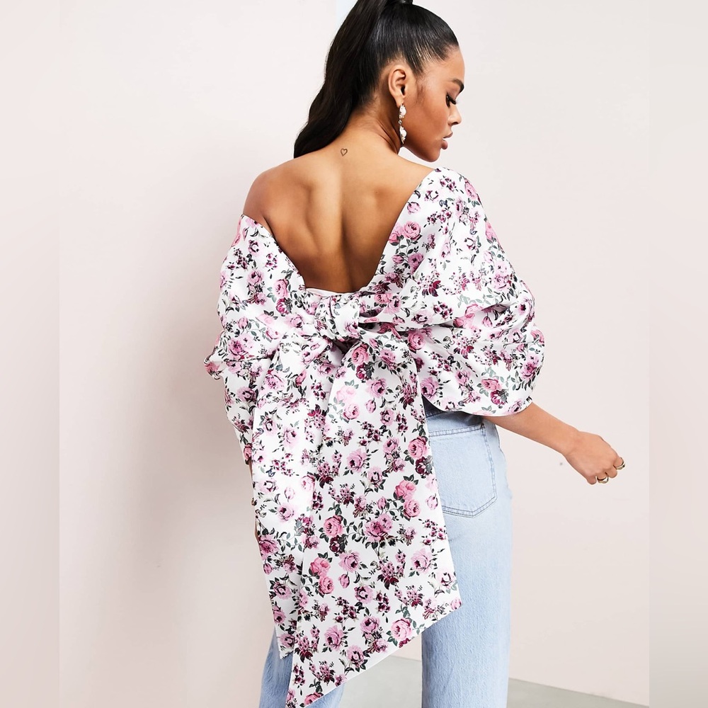 ASOS LUXE ultimate bow top in floral print